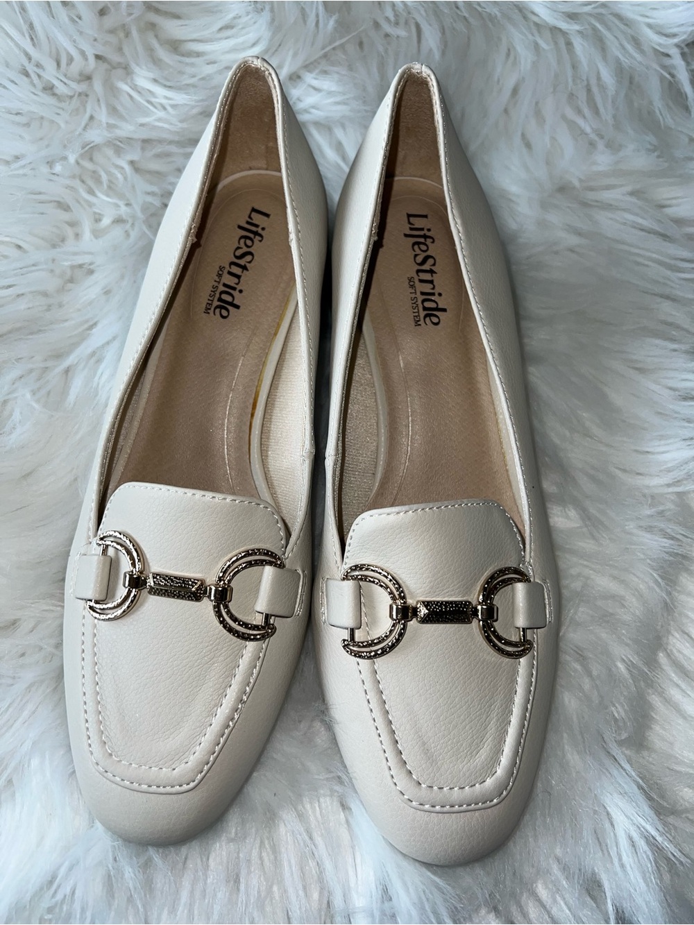 Life Stride Cream Slip-On Loafers with Gold Bit Detail